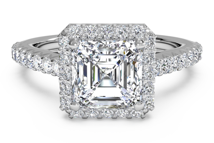 French-Set Halo Diamond Band Engagement Ring