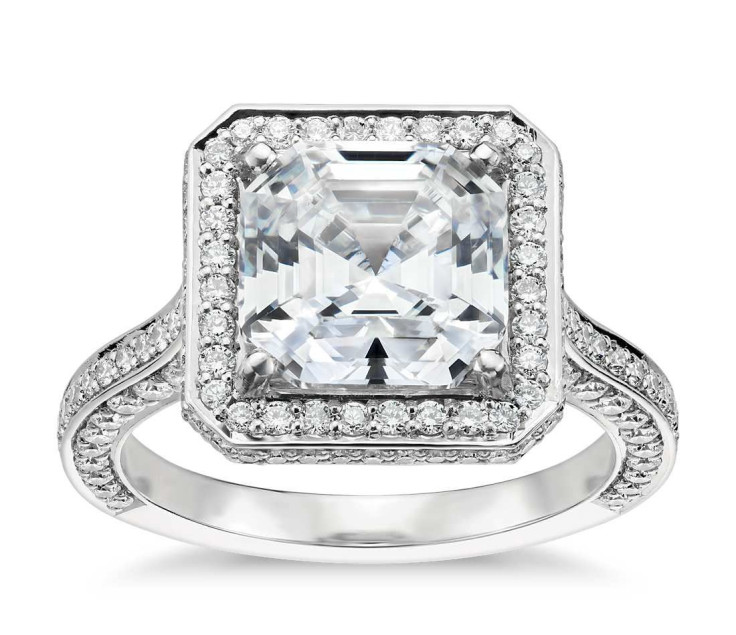 Blue Nile Studio Asscher Cut Royal Halo Diamond Engagement Ring