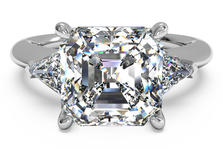 Three-Stone Diamond Engagement Ring with Trillion Side-Diamonds