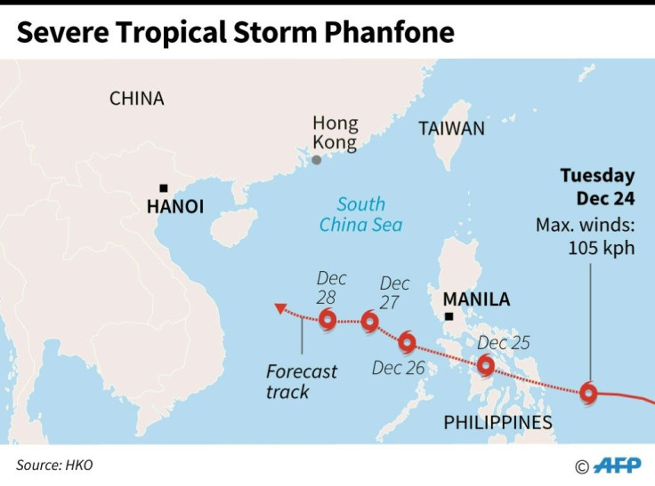 Forecast path of Tropical Storm Phanfone as it approaches the Philippines