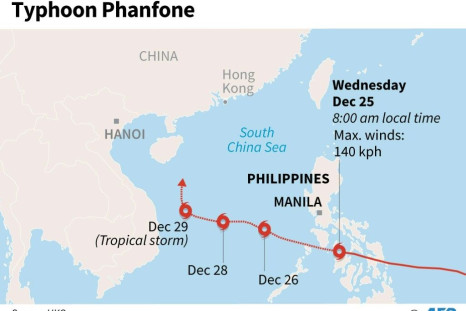 Forecast path of Tropical Storm Phanfone as it approaches the Philippines