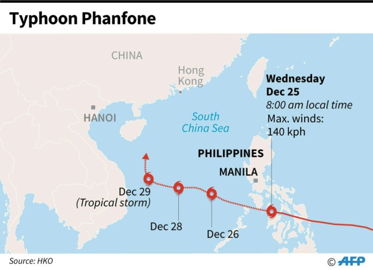 Forecast path of Tropical Storm Phanfone as it approaches the Philippines