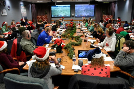 NORAD has been tracking Santa since 1955 -- the NORAD Tracks Santa Operation Center at Peterson Air Force Base, Colorado, is pictured on December 24, 2019