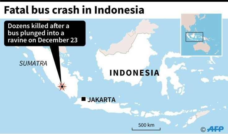 Map of Indonesia locating a fatal bus crash in South Sumatra province late Monday