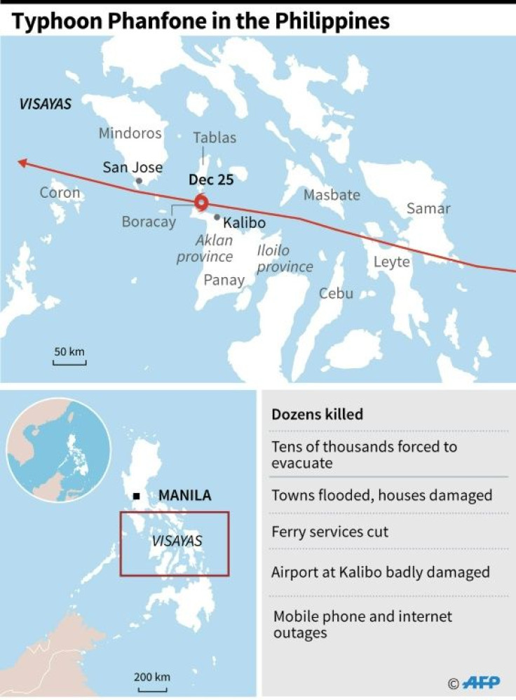 Map showing damage caused by Typhoon Phanfone in the Philippines