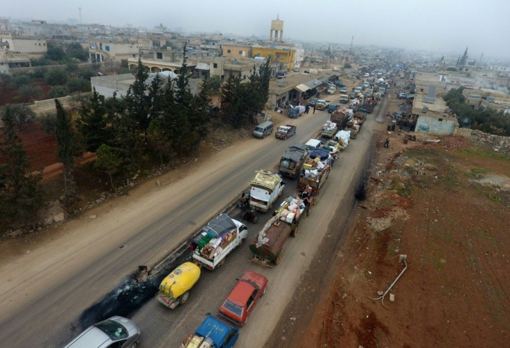 Fierce bombardment since mid-December has sparked a mass exodus from southern Idlib, as seen here in the village of Hazano on December 24