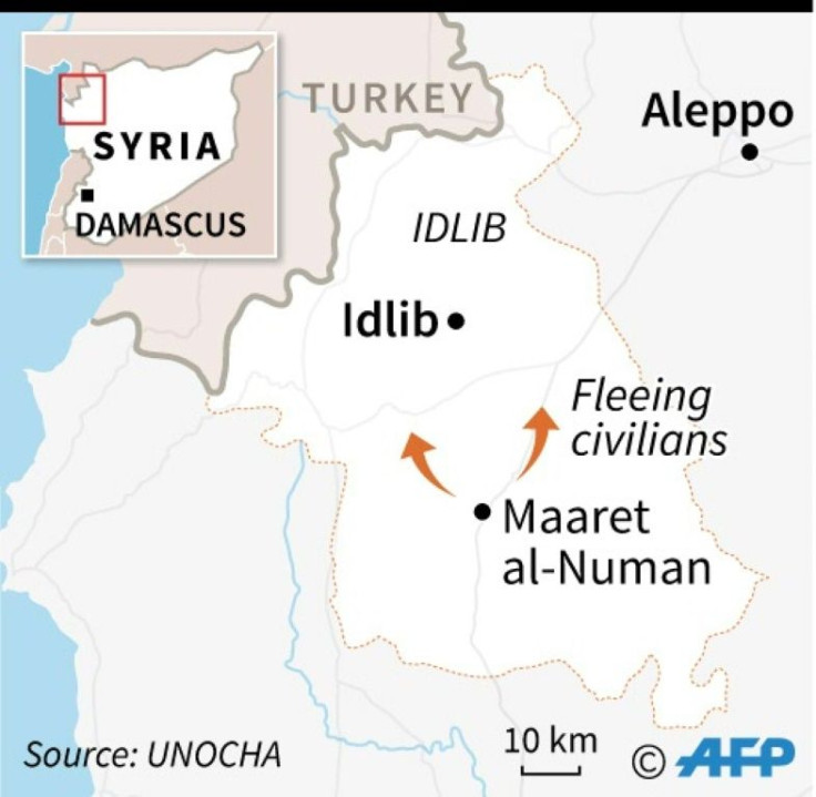 Map of Idlib province locating Maaret al-Numan