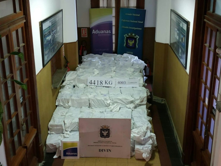 A photo released by Uruguay's navy showing 4,418 kilograms of cocaine seized at Montevideo's port