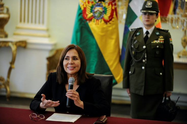 Bolivian Foreign Minister Karen Longaric, speaking to reporters in La Paz, on December 27, 2019, said unauthorized Spanish embassy staff tried to enter Mexico's diplomatic residence in that city