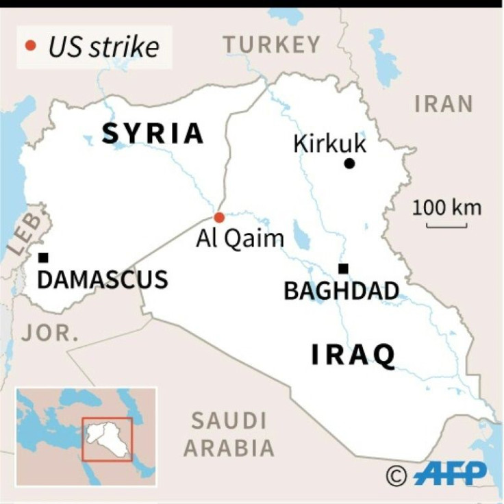 Map of Iraq and Syria locating US strikes