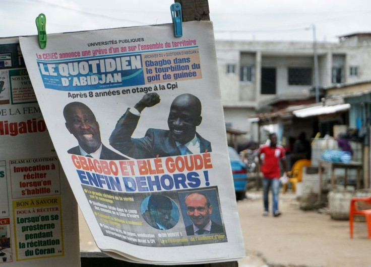 Newspaper in Abidjan close to the FPI party founded by former president Laurent Gbagbo, reading "Gbagbo and Ble Goude finally out!" a day after the ICC freed Gbagbo and his aide Charles Ble Goude