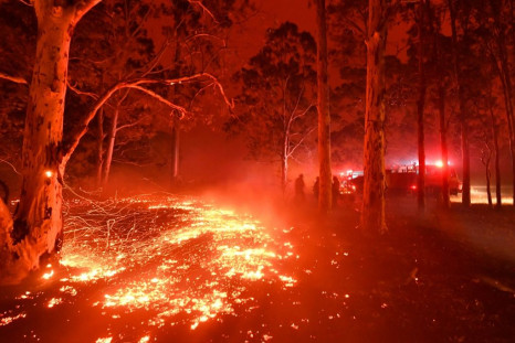 Burning embers cover the ground as firefighters battle against bushfires around the town of Nowra in the Australian state of New South Wales on December 31, 2019