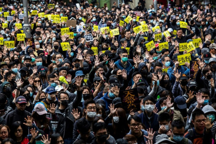 Pro-democracy protesters joined a massive rally on New Year's Day in Hong Kong