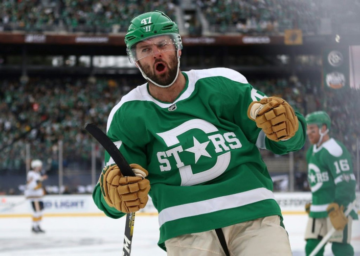 Alexander Radulov #47 of the Dallas Stars celebrates his game-winning goal against the Nashville Predators in the outdoor contest