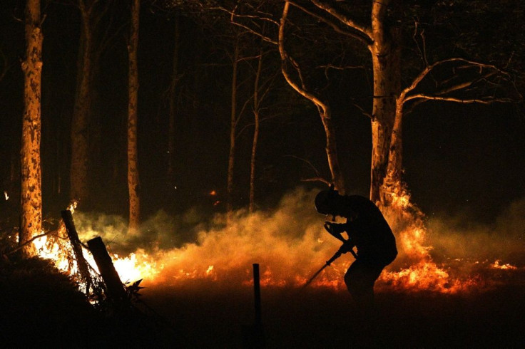 This picture taken on December 31, 2019 shows a firefighter near the town of Nowra in the Australian state of New South Wales