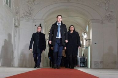 Kurz, shown here arriving for the last round of coalition talks on Wednesday, said the two parties would 'protect the climate and borders'