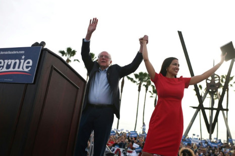 US Senator Bernie Sanders, shown campaigning for the Democratic presidential nomination with congresswoman Alexandria Ocasio-Cortez, raised more than any Democrat in the White House race in 2019, but trailed President Donald Trump