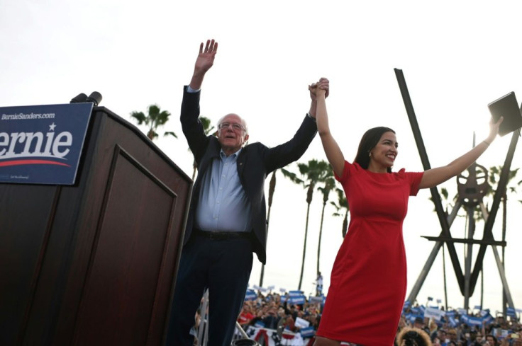 US Senator Bernie Sanders, shown campaigning for the Democratic presidential nomination with congresswoman Alexandria Ocasio-Cortez, raised more than any Democrat in the White House race in 2019, but trailed President Donald Trump