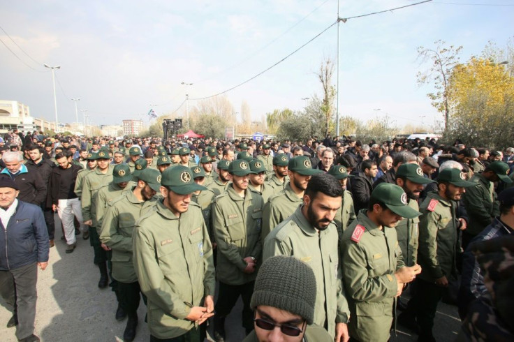 Members of Iran's Islamic Revolutionary Guard Corps (IRGC) take part in a demonstration in Tehran on January 3, 2020 following the killing of Iranian Revolutionary Guards Major General Qasem Soleimani in a US strike