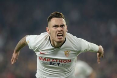 Lucas Ocampos celebrated Sevilla's equaliser but they could not find a winning goal against Athletic Bilbao
