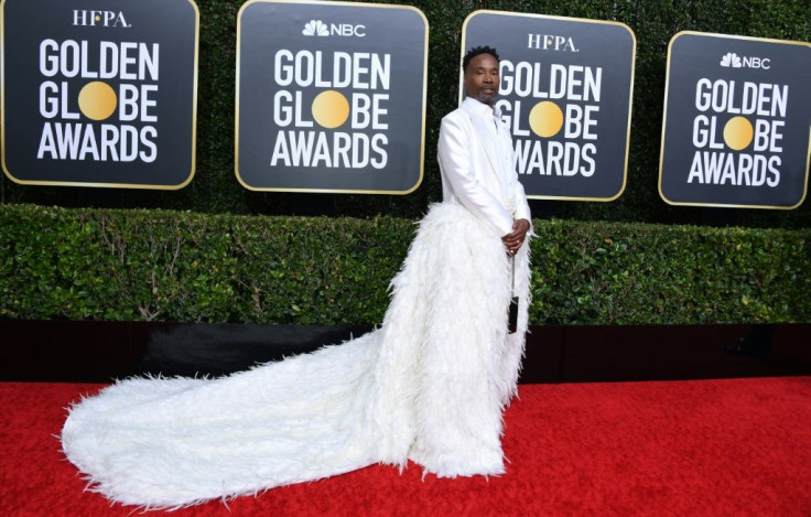 US actor Billy Porter won another Hollywood red carpet in a white tux with a giant feather train