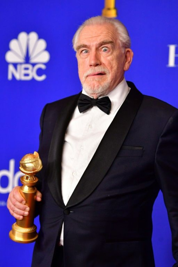 Scottish actor Brian Cox hams with the award for Best Performance by an Actor In A Television Series - Drama for his star role in the HBO hit "Succession"