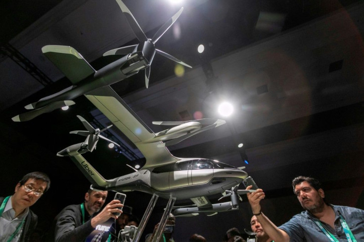 A model of the S-A1 electric vertical takeoff and landing (eVTOL) aircraft is shown at the Hyundai news event where Hyundai announced its partnership with Uber to create an air taxi network, during the 2020 Consumer Electronics Show (CES) in Las Vegas