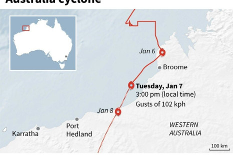 Map of northwestern Australia, showing the path of Cyclone Blake as of Tuesday.