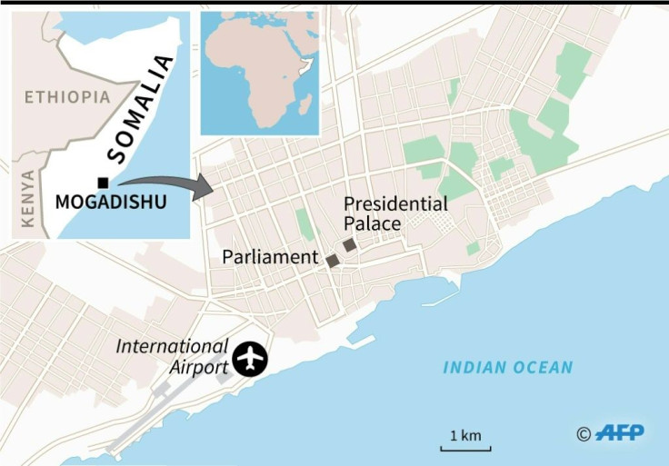 Map of Somalia's capital Mogadishu locating the parliament, near where a large explosion occurred Wednesday.