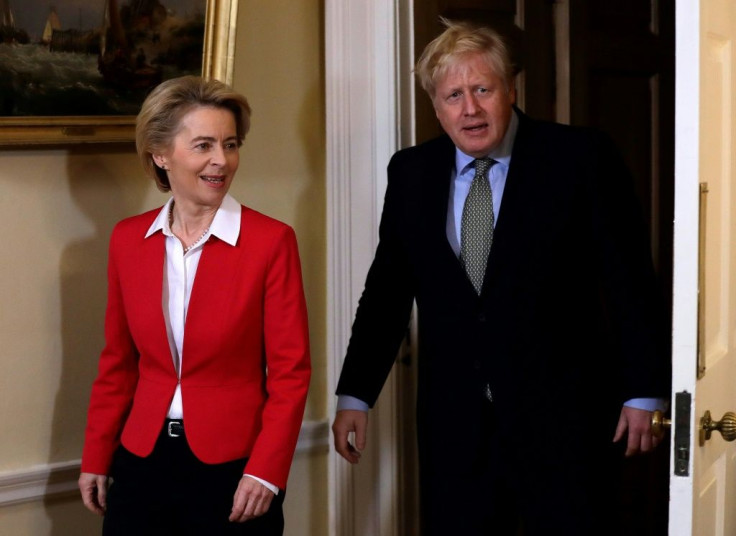 Britain's Prime Minister Boris Johnson, seen with European Commission President Ursula von der Leyen inside 10 Downing Street on Wednesday, now has a clear path to leave the EU after his decisive poll win