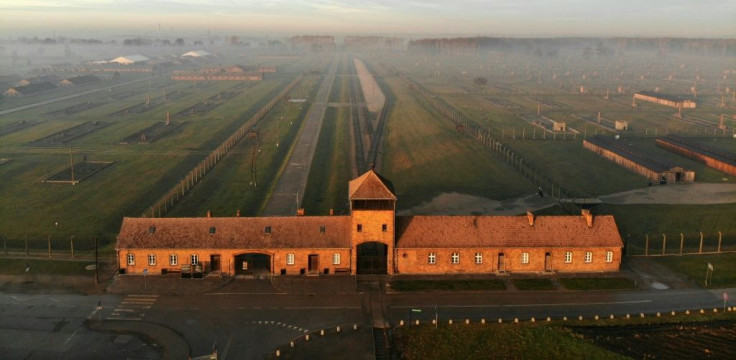 The former German Nazi death camp Auschwitz II - Birkenau with its SS guards tower, now a museum and memorial site