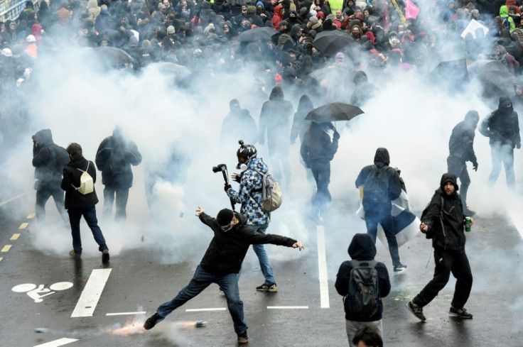 Police used tear gas to disperse protesters during skirmishes in Nantes, France, on Thursday, at a protest against planned pension overhauls.
