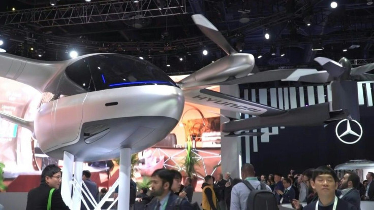 South Korean auto manufacturer Hyundai unveils a new âflying carâ in partnership with Uber during the Consumer Electronics Show in Las Vegas. Stockshots of the vehicle, which resembles a helicopter combined with a giant drone