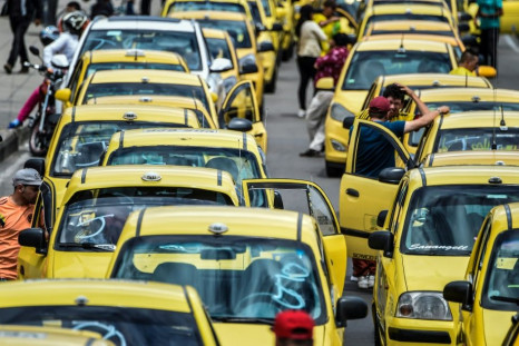 Taxi drivers protesting against Uber in Bogota in July 2019