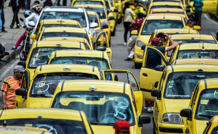 Taxi drivers protesting against Uber in Bogota in July 2019