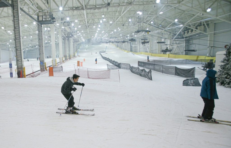 Skiers try the indoor slopes at American Dream, a giant new mall in New Jersey