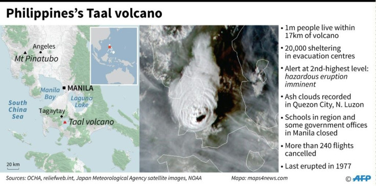 Satellite map of the erupting Taal volcano in the Philippines.