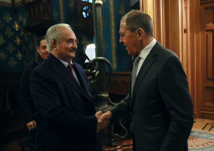 Russian Foreign Minister Sergei Lavrov welcomes Libya's military strongman Khalifa Haftar in Moscow
