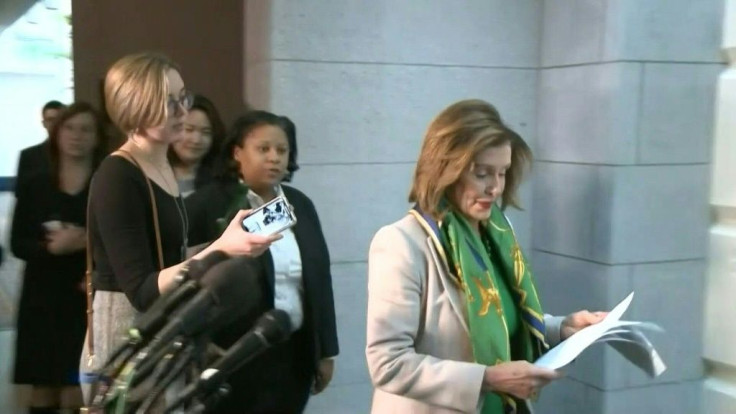 IMAGESSpeaker Nancy Pelosi arrives to meet with the House Democratic Caucus to discuss the path forward toward send the articles of impeachment against President Donald Trump to the Senate.