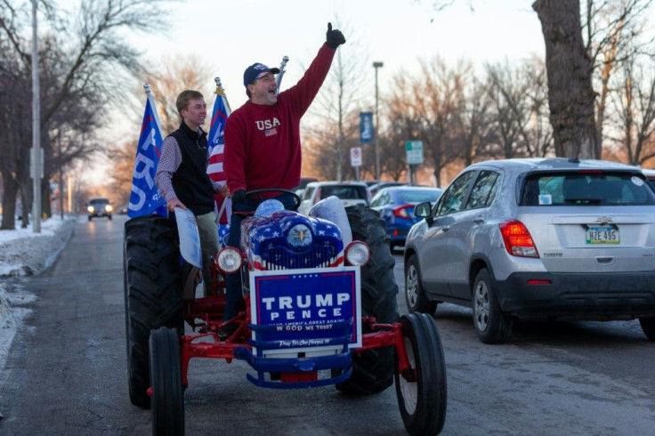 Supporters of US President Donald Trump make a show of political force in Des Moines, Iowa hours before the Democratic Party's seventh presidential debate on January 14, 2020