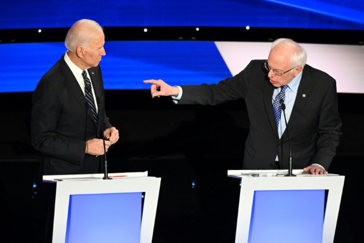 US former vice president Joe Biden (L) and liberal Senator Bernie Sanders were two of the six candidates who clashed during the final Democratic presidential debate before Iowa begins the voting process on February 3, 2020