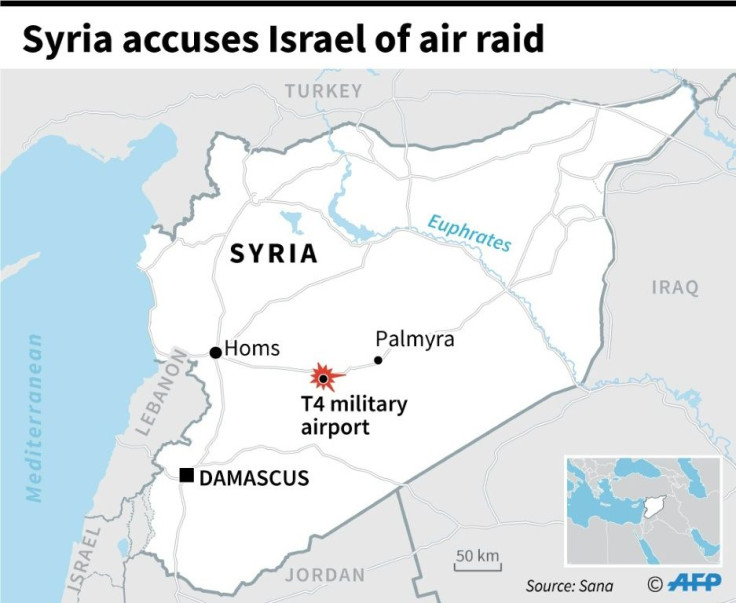 Map of Syria locating the T4 military airport, damaged by an aerial attack carried out by Israel, Syria's state news agency said.