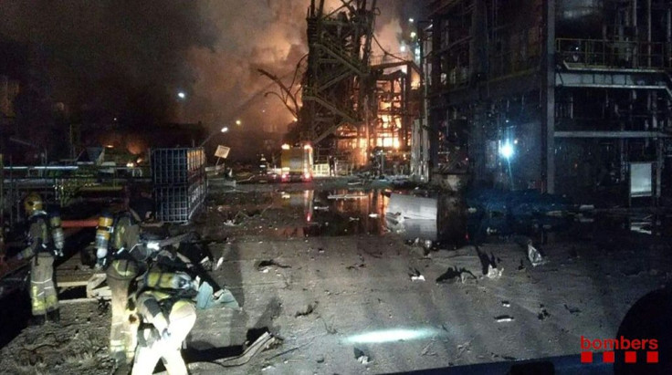 Firefighters worked through the night to try and control the fire at the IQOXE facility in La Canonja