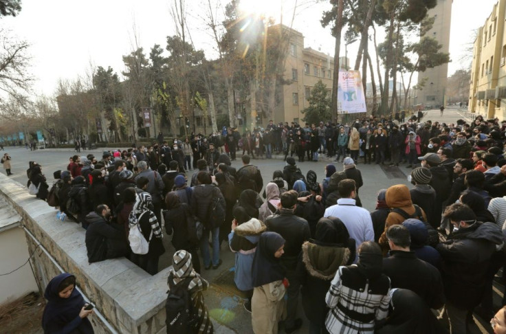 Iranian students gather for a demonstration over the downing of a Ukrainian airliner at Tehran University on Tuesday, in a fourth day of protests in the capital