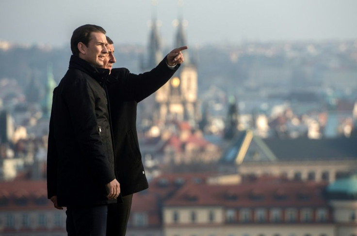 Czech Republic's Prime Minister Andrej Babis and his Austrian counterpart Sebastian Kurz before a meeting on January 16, 2020 in Prague; Kurz has admitted ex-Communist neighbours had a different strategy for going green