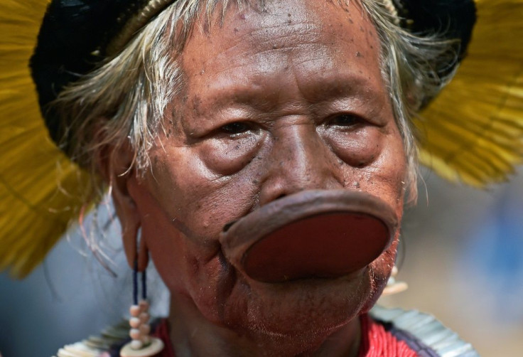 Chief Raoni Metuktire -- seen here with a labret or ceremonial disc worn by warriors on their lower lip -- says he will ask Brazil President Jair Bolsonaro "why he speaks so badly of the indigenous peoples"