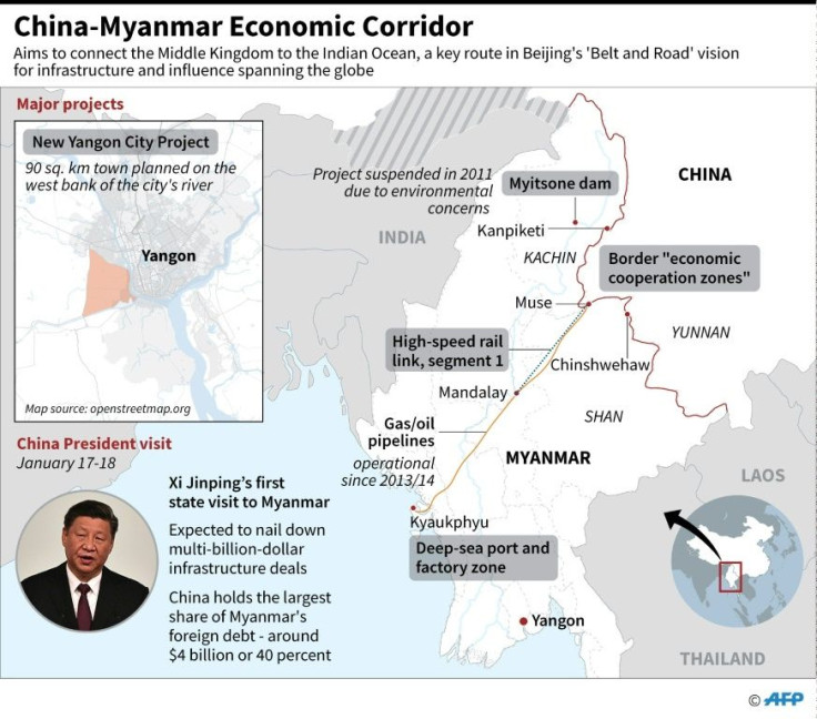 Map of Myanmar highlighting locations of the key projects under the China-Myanmar Economic Corridor (CMEC) agreement.