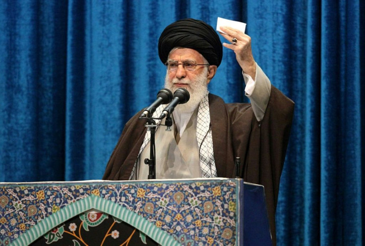 Iran's Supreme Leader Ayatollah Ali Khamenei delivers a sermon during Friday prayers in Tehran