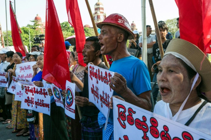 Protestors rally in Yangon against any reinstatement of the controversial Chinese-backed Myitsone dam project
