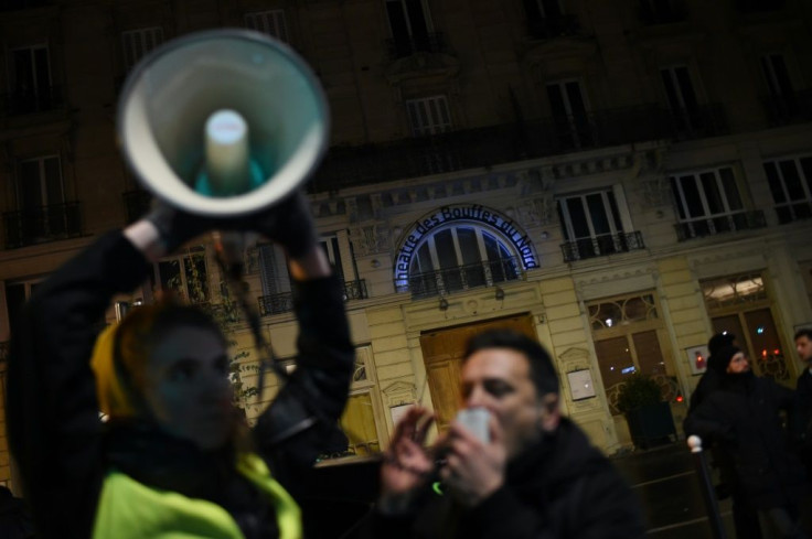 Protesters were demonstrating outside the theatre against Macron's reforms